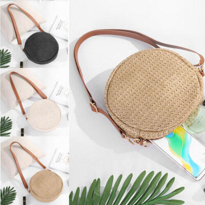 

Women Bag Round Circular Rattan Wicker Straw Woven Crossbody Beach Bag Bask New