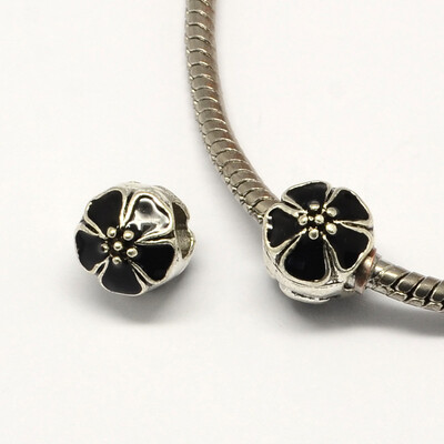 

Alloy Enamel Flower Large Hole Style European Beads Antique Silver Black 10x11mm Hole 4mm