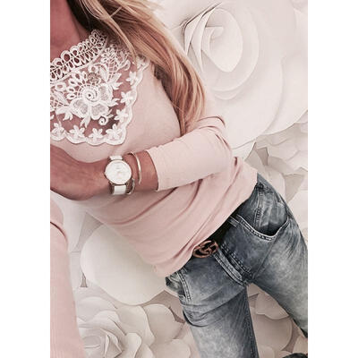 

Fashion Women Long Sleeve Shirt Casual Lace Blouse Loose Cotton Tops TShirt