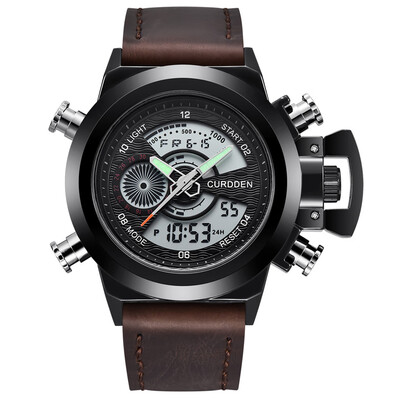 

Gobestart Mens Leather Sports Watches Quartz LED Digital Clock Waterproof Wrist Watch