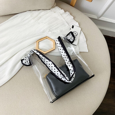 

Jelly transparent big bag summer small fresh silk scarf woman bag new 2019 Shangtot bag single shoulder oblique satchel bag