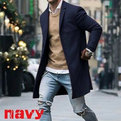 

2019 New Fashion Mens Wool Coat Winter Trench Coat Outwear Overcoat Long Jacket