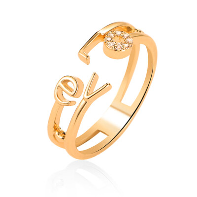 

Fashion Women Opening Diamond Letter Love Couple Single Ring Jewelry