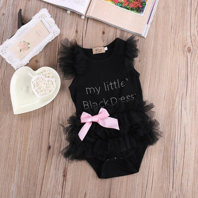 

Cute Kids Baby Girls Bow Embroidered Little Black Dress Bodysuit Romper Jumpsuit