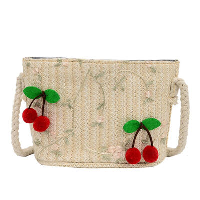 

Cherry Decor Flower Print Bag Women Shoulder Messenger Woven Small Bags