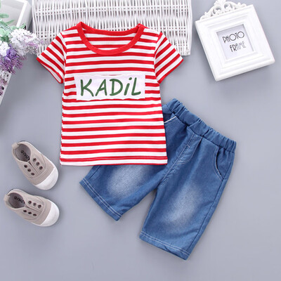 

Toddler Kid Baby Boys Girls Outfits Clothes Stripe T-shirt TopsShorts Pants Set