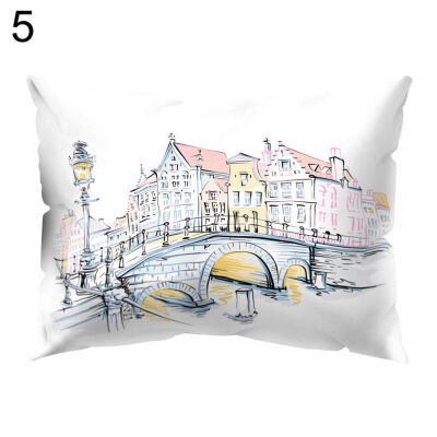 

Soft Pillow Case England House Pattern Cushion Cover Home Office Car Decoration