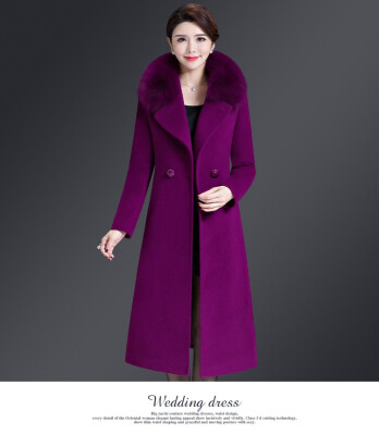 

Winter 2018 woollen outerwear womens long - length Korean imitation fox fur collar double - sided cashmere coat