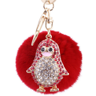 

Rex rabbit fur ball keychain rhinestones small penguin handbags pendant fashion personality key chain