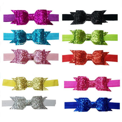 

10pcs Bow Elastic Headband for Baby Kids Glitter Sequin Bow Hair Band