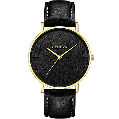 

2018 GENEVA Watch Fashion Mens Leather Band Stainless Steel Quartz Wristwatch Luxury Minimalist Slim Black Watches Hot Sale
