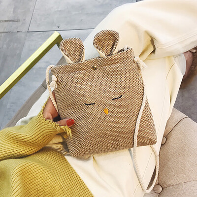

Tailored Women Burlap Cat Ears Small Square Bag Simple Cute Shoulder Crossbody Bag