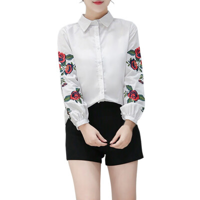 

Womens Long Sleeve Lovely Tops Floral Embroidered Shirt Striped Casual T Shirt Lady Tops