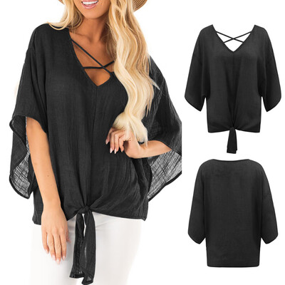 

Nomeni Womens Summer Short Sleeve Bat Sleeve Cover Up Blouse Casual T-Shirt Tops