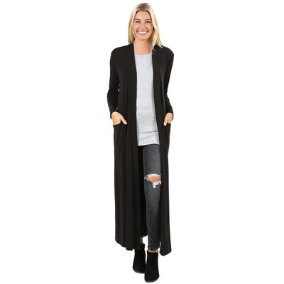 

Toponeto Women Full Length Maxi Cardigan Casual Open Front Solid Long Sleeve Pocket Coat