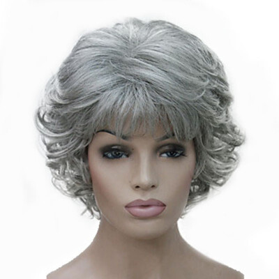 

StrongBeauty Short Tousled Curls Silver Gray Full Synthetic Wigs COLOUR CHOICES