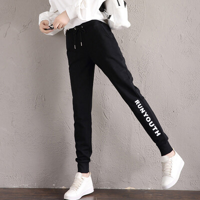 

Her pool 2018 autumn new womens lace with letters decorated feet temperament long casual pants T83H2031A10L black