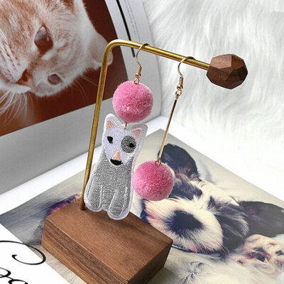 

New Fashion Style Cartoon Embroidery Animal Dog Cloth Ball Top Drop Earrings Fashion Accessories Wholesale