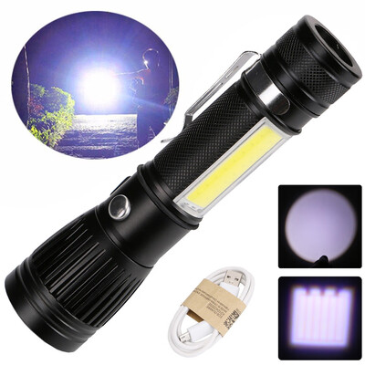 

Saidsome New T6 COB Flashlight Zoomable LED Torch 18650 USB Rechargeable Light Lamp flashlight lamp