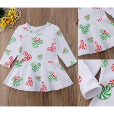 

Kid Baby Girls Fashion Christmas Element Long Sleeve Festival Evening Party Wedding Pageant Dress