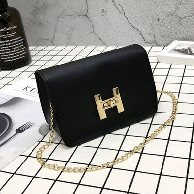 

Women Casual Girls Simple Solid Color Versatile Shoulder Messenger Leather Retro Chain Square Handbag Crossbody Bag