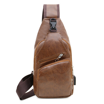 

2019 New Style Zipper Mens Leather USB Port Travel Organiser Utility Man Bag Shoulder Bag Messenger Chest Bags