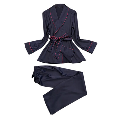 

Toponeto New Women Silk-Like Pajamas Lapel Leisure Silk Household Clothing Sexy Nightgown