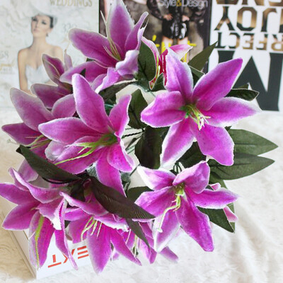 

Gobestart 10 Heads Artificial Fake Silk Lilies Flower Bridal Bouquet Wedding Party Decor