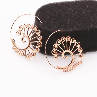 

E0450 Ethnic Jewelry Gold Color Swirl Hoop Earrings For Women Geometric Big Circle Earrings Steampunk Style Party Jewelry Gift