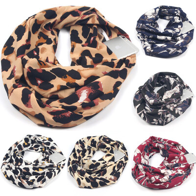 

Women Winter Convertible Infinity Scarf with Pocket Loop Zipper Pocket Scarve