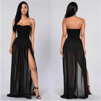 

Summer Fashion Casual Long Skirt Black Maxi Skirts One Size Women Skirt Side Split Mesh Skirt