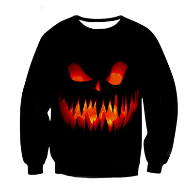 

Toponeto Mens Casual Scary Halloween 3D Printed Long Sleeve Shirt Round Neck Blouse Top