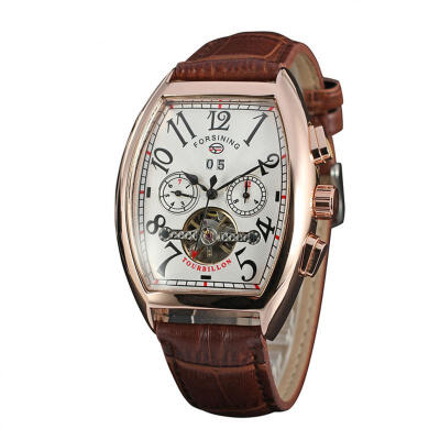 

Mens Retro Rectangular Wrist Watch Premium Casual Mechanical Watch With Genuine Leather Band