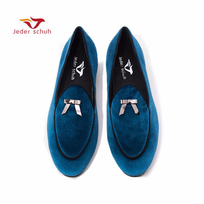 

Jeder schuh Handmade Men velvet shoes with short Tongue&Bowtie Men party&wedding dress shoes Banquet loafers