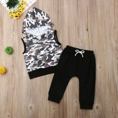 

2pcs Toddler Kids Baby Boy Hooded Vest TopsLong Pants Outfits Clothes Set USA