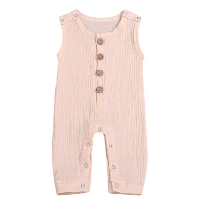 

Newborn Infant Baby Girl Boy Linen Solid Button Romper Jumpsuit Clothes Outfits