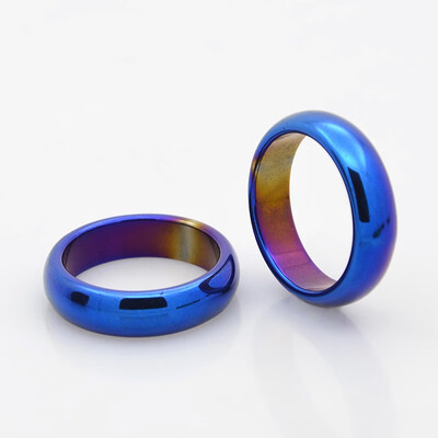 

Electroplate Non-Magnetic Synthetic Hematite Wide Band Rings Blue Plated 19mm