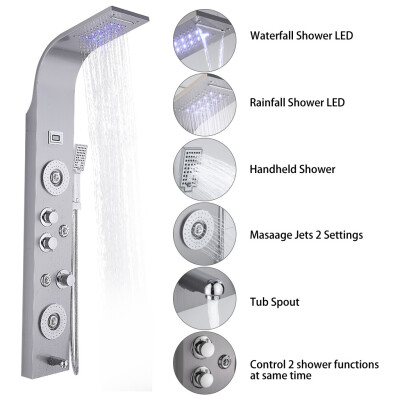 

Siaonvr Stainless Steel Shower Panel Tower System LED Rainfall Waterfall Shower Head