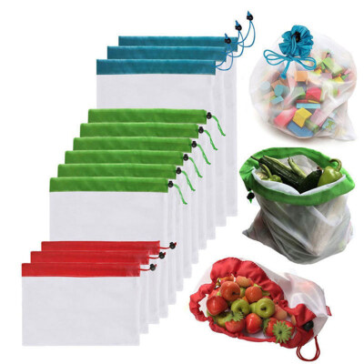 

12PcsSet Reusable Produce Bags Drawstring Mesh Vegetable Fruit Storage Pouch