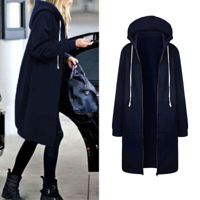 

Roseonmyhand Women Warm Zipper Open Hoodies Sweatshirt Long Coat Jacket Tops Outwear