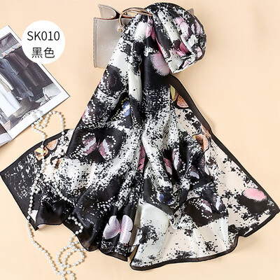 

Spring&summer new art small fresh beach towel sunscreen silk new silk satin butterfly print shawl wholesale SK010