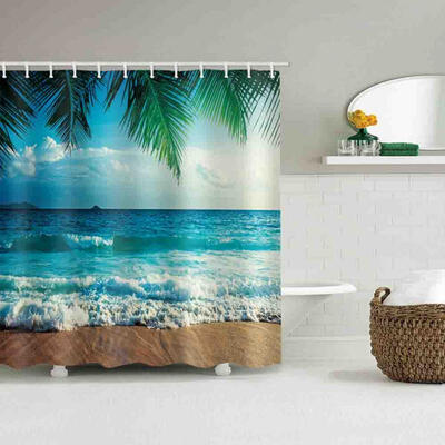 

Greensen Polyester Waves Paitning Shower Bath Curtain Waterproof Bathroom Curtain Hanging Hooks