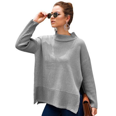 

Women Autumn Fashion Concise Loose Personality Casual All-match Long Sleeve Side Split Sweater