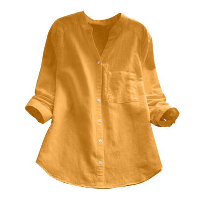 

Autumn Women Long Sleeve Large Size Loose Solid Color Stand Collar Shirt
