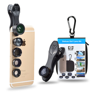 

APEXEL Universal 5 in 1 HD Phone Lens Kit Wide Angle Macro Fisheye Telephoto Mobile Camera Lens for iPhone Smartphone