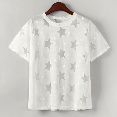 

Nomeni Womens Sexy Perspective Five-pointed Star T-shirt Top