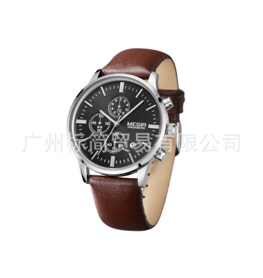 

Meigel Mens Watch Multifunction Leather Belt Waterproof Luminous Quartz Watch