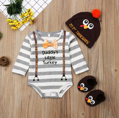 

Turkey Infant Baby Boy Bodysuit Romper Tops Hat 3Pcs Outfit Kid Clothes Set