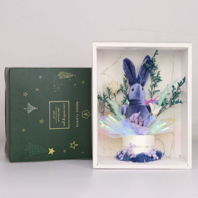 

New Hot Wishing Light Rabbit Decor Light Dry Flowers Gift Box Home Garden Festive Party Supplies Artificial Decorations