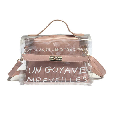 

2Pcs Women Transparent Laser Word Print PVC Crossbody Shoulder Jelly Bag Handbag